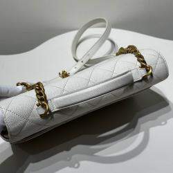 Pre Owned Chanel White Caviar Quilted Small Top Handle Flap Bag