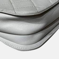Pre Owned Chanel White Caviar Quilted Small Top Handle Flap Bag