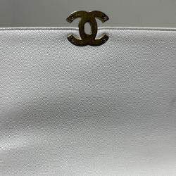 Pre Owned Chanel White Caviar Quilted Small Top Handle Flap Bag