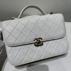 Pre Owned Chanel White Caviar Quilted Small Top Handle Flap Bag