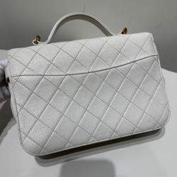 Pre Owned Chanel White Caviar Quilted Small Top Handle Flap Bag