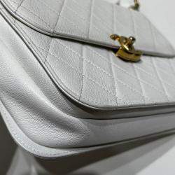 Pre Owned Chanel White Caviar Quilted Small Top Handle Flap Bag