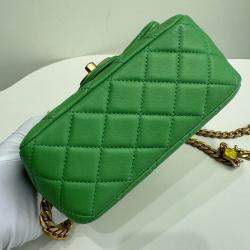 Pre Owned Chanel Green Leather Quilted Mini Pearl Square Flap Bag