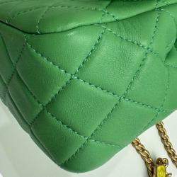 Pre Owned Chanel Green Leather Quilted Mini Pearl Square Flap Bag