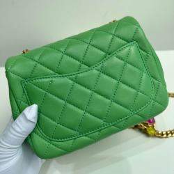 Pre Owned Chanel Green Leather Quilted Mini Pearl Square Flap Bag