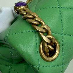Pre Owned Chanel Green Leather Quilted Mini Pearl Square Flap Bag