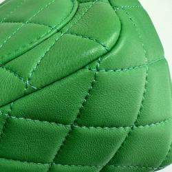Pre Owned Chanel Green Leather Quilted Mini Pearl Square Flap Bag