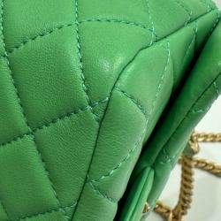 Pre Owned Chanel Green Leather Quilted Mini Pearl Square Flap Bag