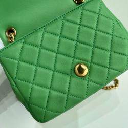 Pre Owned Chanel Green Leather Quilted Mini Pearl Square Flap Bag