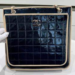 Pre Owned Chanel Chocolate Bar Quilted Patent Bag