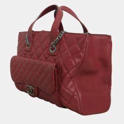 Chanel Red Caviar Leather Casual Pocket Tote Bag