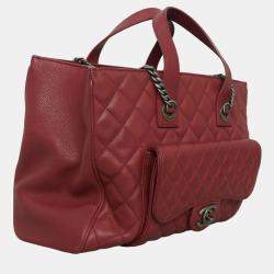Chanel Red Caviar Leather Casual Pocket Tote Bag
