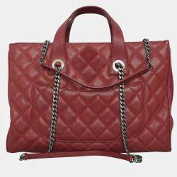 Chanel Red Caviar Leather Casual Pocket Tote Bag
