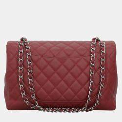 Pre Owned Chanel Red Caviar Leather Maxi Flap Bag