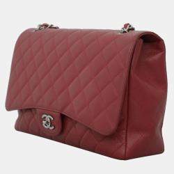 Pre Owned Chanel Red Caviar Leather Maxi Flap Bag