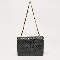 Chanel Black Woven Wicker Jumbo Classic Flap Bag