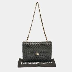 Chanel Black Woven Wicker Jumbo Classic Flap Bag
