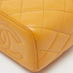 Pre Owned Chanel Yellow Quilted Leather Mini Vanity Case Chain Bag