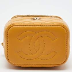 Pre Owned Chanel Yellow Quilted Leather Mini Vanity Case Chain Bag