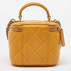 Pre Owned Chanel Yellow Quilted Leather Mini Vanity Case Chain Bag