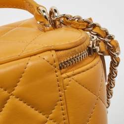 Pre Owned Chanel Yellow Quilted Leather Mini Vanity Case Chain Bag