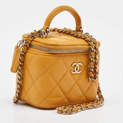 Pre Owned Chanel Yellow Quilted Leather Mini Vanity Case Chain Bag