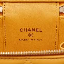 Pre Owned Chanel Yellow Quilted Leather Mini Vanity Case Chain Bag