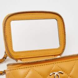 Pre Owned Chanel Yellow Quilted Leather Mini Vanity Case Chain Bag