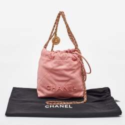 Pre Owned Chanel Pink Quilted Caviar Leather Mini 22 Chain Bag