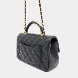 Chanel Black Lambskin Matelasse Top Handle Flap Bag