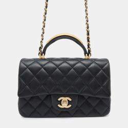 Chanel Black Lambskin Matelasse Top Handle Flap Bag
