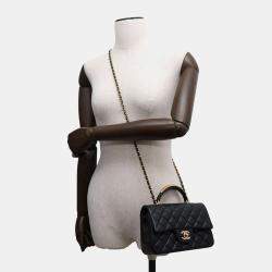 Chanel Black Lambskin Matelasse Top Handle Flap Bag