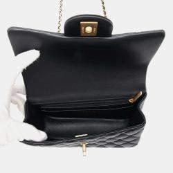 Chanel Black Lambskin Matelasse Top Handle Flap Bag