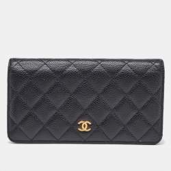 Chanel Black Quilted Caviar Leather L Yen Continental Wallet