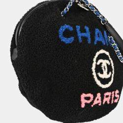 Pre Owned Chanel Black Shearling Round Shoulder Bag