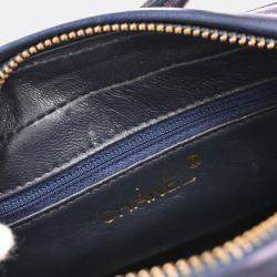 Pre Owned Chanel Navy Lambskin Leather Fringe Handbag 
