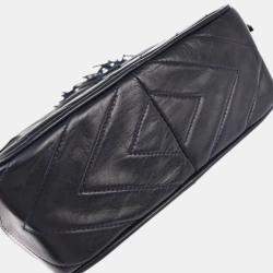 Pre Owned Chanel Navy Lambskin Leather Fringe Handbag 