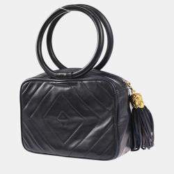 Pre Owned Chanel Navy Lambskin Leather Fringe Handbag 
