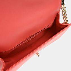 Pre Owned Chanel Pink Lambskin Chevron Leather Medium Boy Bag