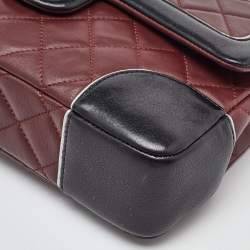 Pre Owned Chanel Red/Black Quilted Leather Engraved CC Contrast Trim Flap Shoulder Bag