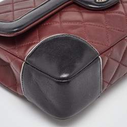 Pre Owned Chanel Red/Black Quilted Leather Engraved CC Contrast Trim Flap Shoulder Bag