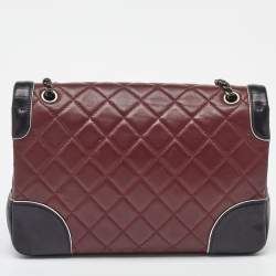 Pre Owned Chanel Red/Black Quilted Leather Engraved CC Contrast Trim Flap Shoulder Bag