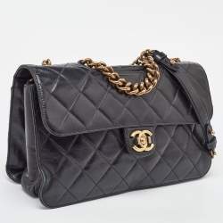 Chanel Black Quilted Aged Leather Large Perfect Edge Flap Bag