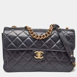 Chanel Black Quilted Aged Leather Large Perfect Edge Flap Bag