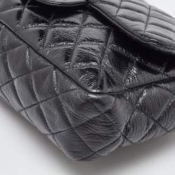 Chanel Black Crinkled Quilted Patent Leather Jumbo Single Flap Bag