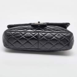 Chanel Black Crinkled Quilted Patent Leather Jumbo Single Flap Bag