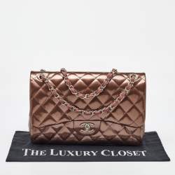 Pre Owned Chanel Antique Rose Quilted Patent Vinyl Jumbo Classic Double Flap Bag