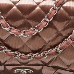 Pre Owned Chanel Antique Rose Quilted Patent Vinyl Jumbo Classic Double Flap Bag