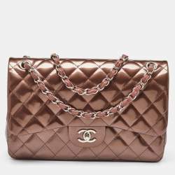 Pre Owned Chanel Antique Rose Quilted Patent Vinyl Jumbo Classic Double Flap Bag