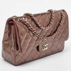 Pre Owned Chanel Antique Rose Quilted Patent Vinyl Jumbo Classic Double Flap Bag